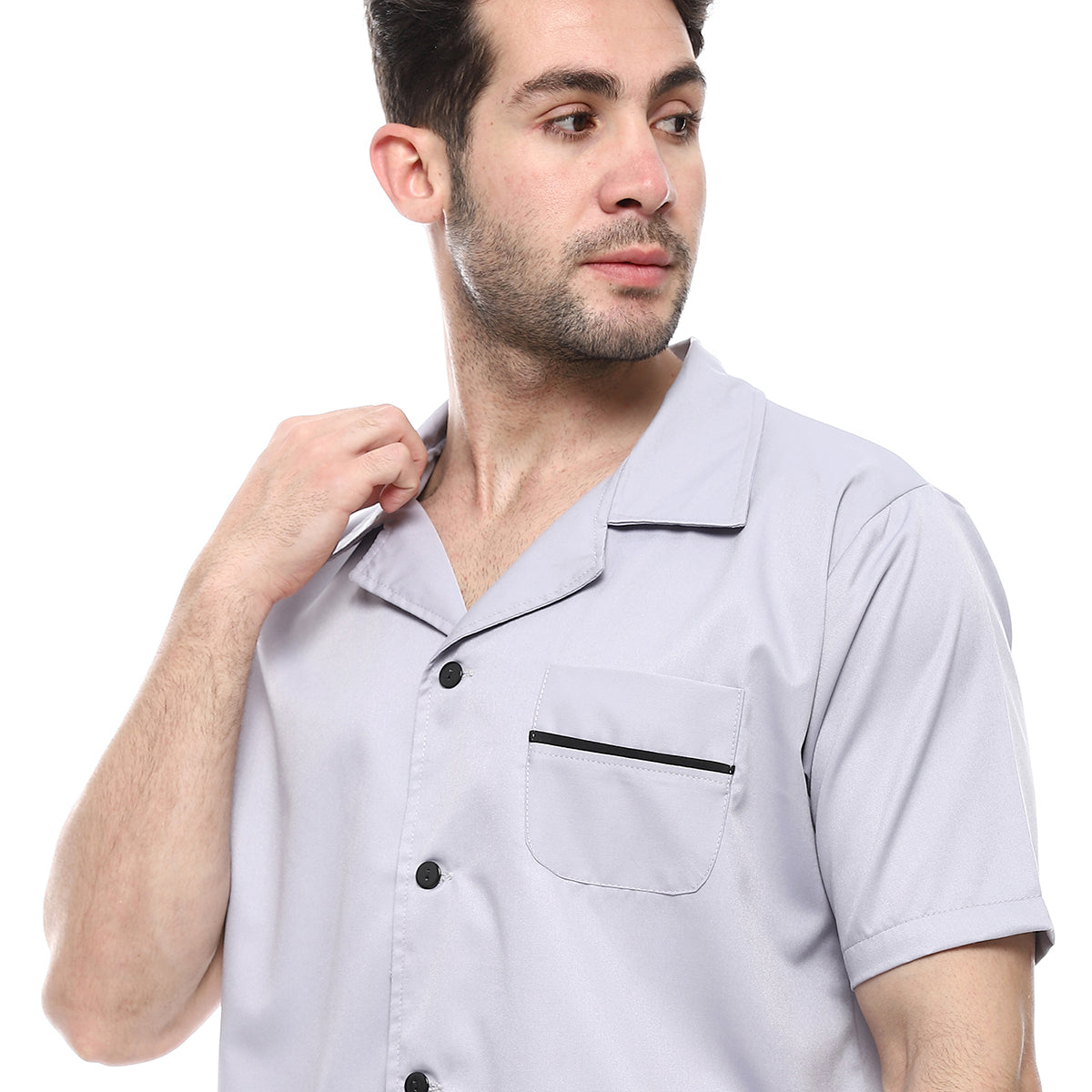 Red circle -  - Beige Turn Down Collar Elastic Waist Pajama Set