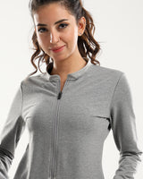 Heather Grey Shades Zipped Long Sweatshirt With Front Pockets