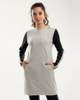 Black Sleeves Slip On Heather Grey Bi-Tone Long Sweatshirt