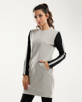 Black Sleeves Slip On Heather Grey Bi-Tone Long Sweatshirt