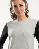 Black Sleeves Slip On Heather Grey Bi-Tone Long Sweatshirt