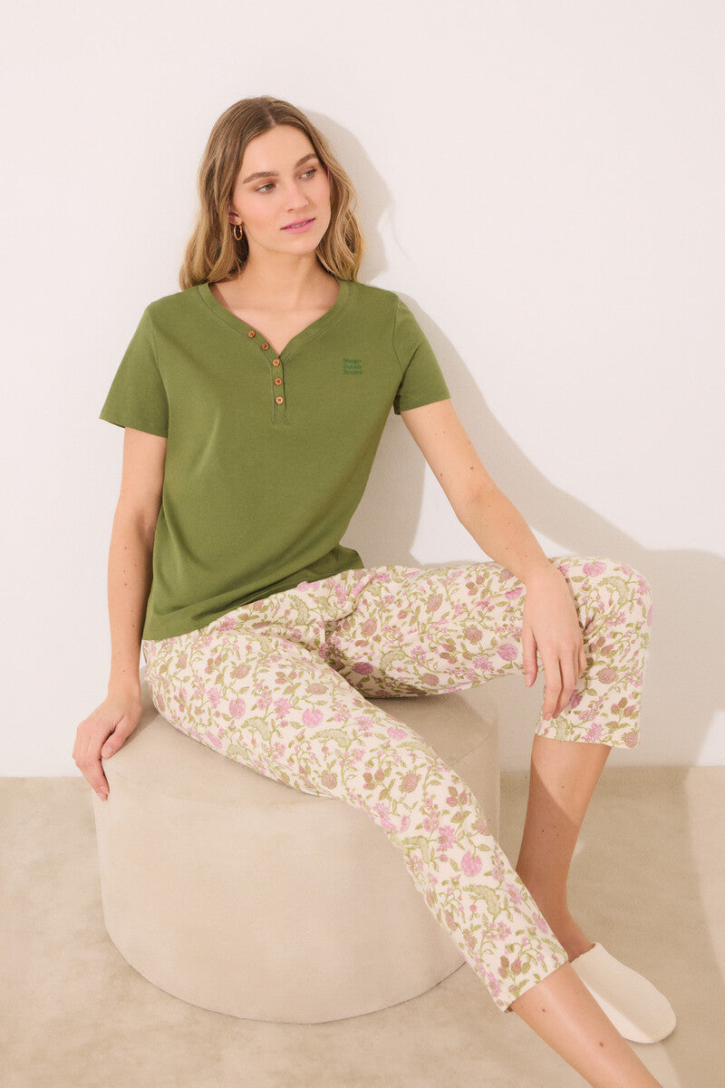 women'secret - Short sleeve t-shirt 100% cotton green color - sold by FIG