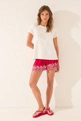 women'secret - White embroidered short sleeve t-shirt 100% cotton - sold by FIG