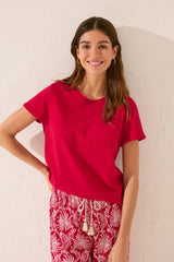 Women Secret-100% cotton short-sleeved T-shirt with red embroidery- sold by FIG