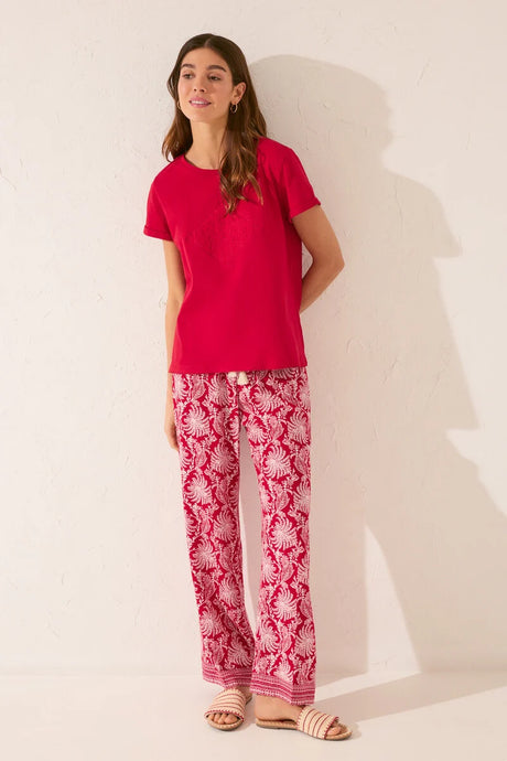 Women Secret-100% cotton short-sleeved T-shirt with red embroidery- sold by FIG