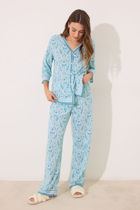 Women Secret-Green flower print pajamas 100% cotton-sold by FIG