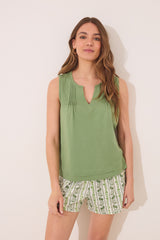 Women Secret-pyjamas with straps in pleated green cotton- sold by FIG