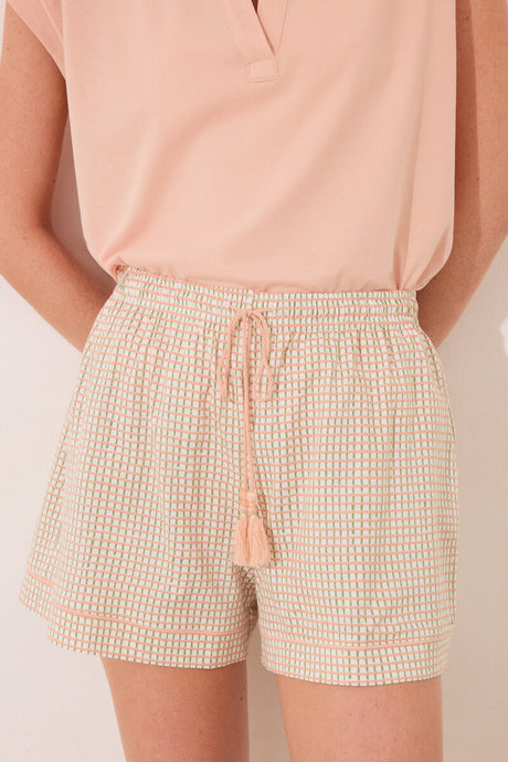 Women Secret-Short-sleeved orange checkered cotton pajamas- sold by FIG
