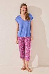 Women Secret-Viscose capri pants with purple/lilac print- sold by FIG