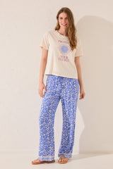 Women Secret-Long viscose trousers with blue print- sold by FIG