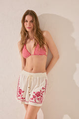 Women Secret-Embroidered white linen short- sold by FIG