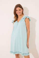Women Secret-Short nightgown 100% cotton green flowers-sold by FIG