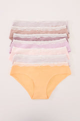 Women Secret-Pack of 7 wide cotton panties with lace in combined colors-sold by FIG
