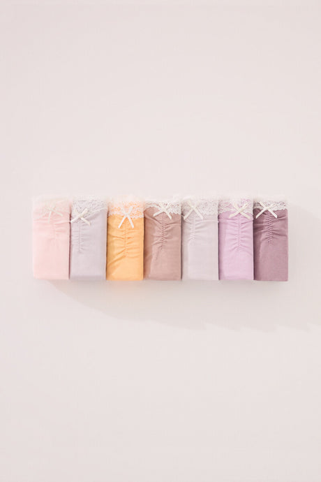 Women Secret-Pack of 7 wide cotton panties with lace in combined colors-sold by FIG