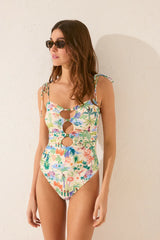 women'secret - Bandeau swimsuit with multicolored tropical "cutouts" - sold by FIG