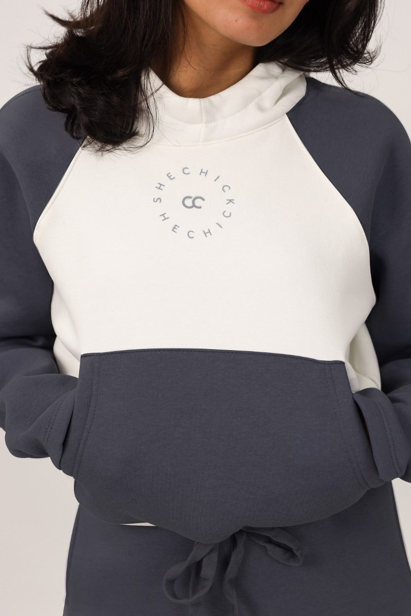 Shechick - White & Dark Grey Cropped Hoodie