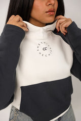 Shechick - White & Dark Grey Cropped Hoodie