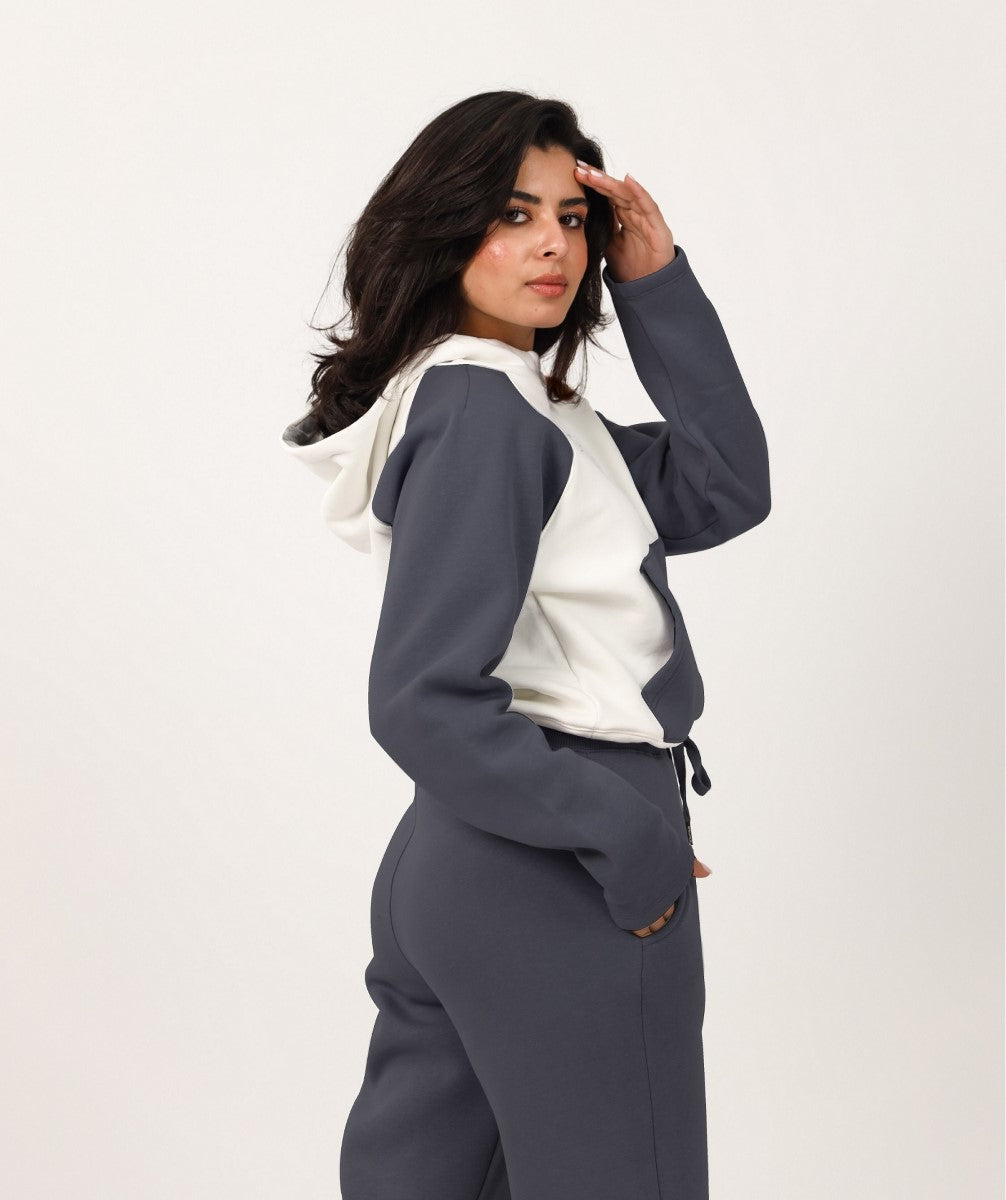 Shechick - White & Dark Grey Cropped Hoodie