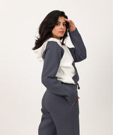Shechick - White & Dark Grey Cropped Hoodie