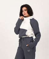 Shechick - White & Dark Grey Cropped Hoodie