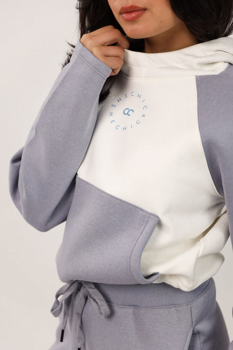 Shechick - White & Blue Cropped Hoodie