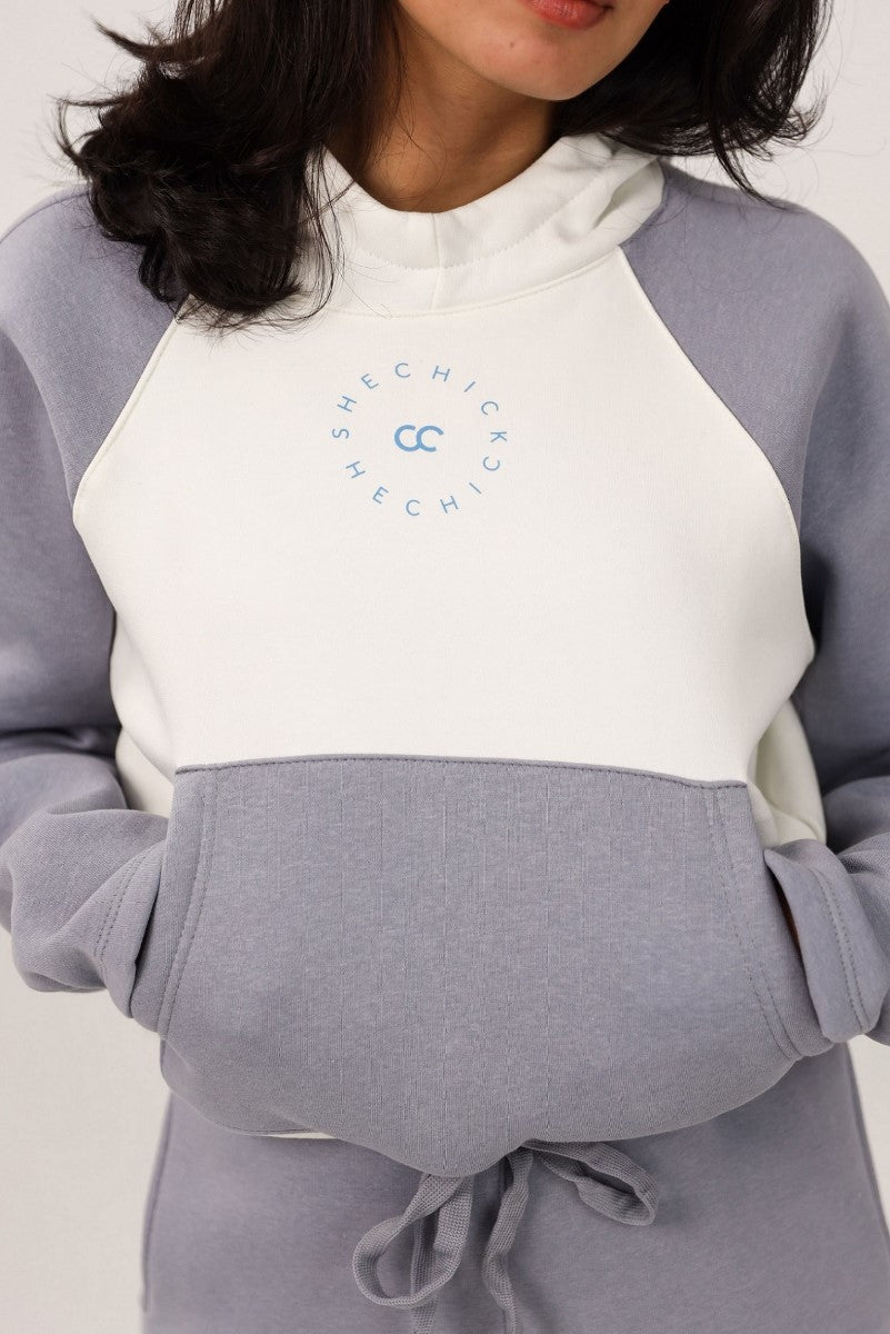Shechick - White & Blue Cropped Hoodie