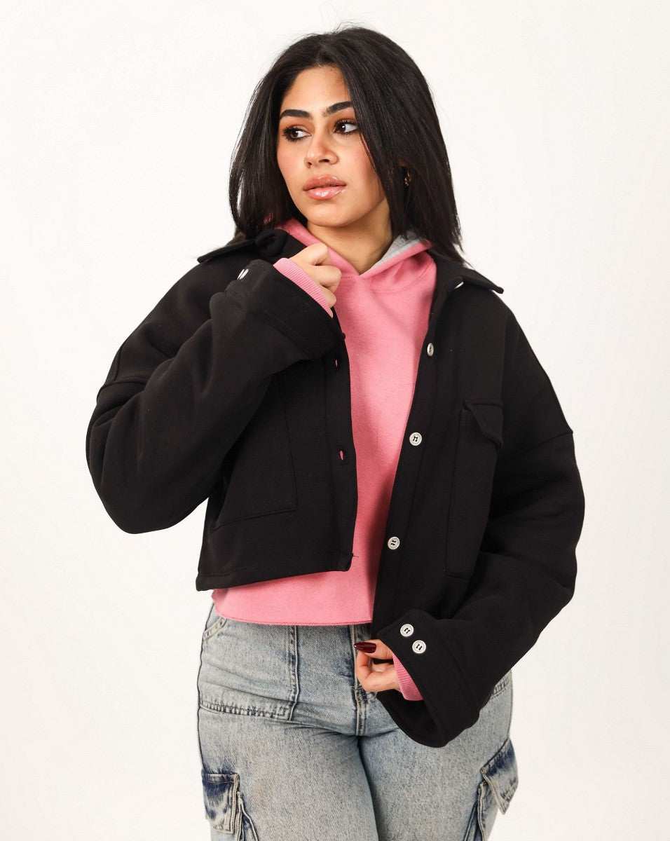 Shechick - Melton Black Crop Shirt