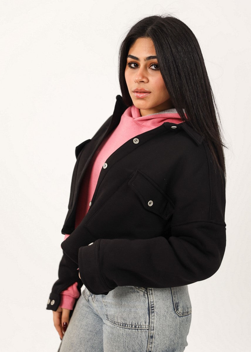 Shechick - Melton Black Crop Shirt