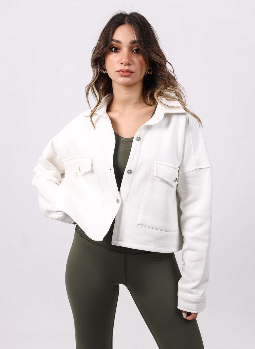 Shechick - Melton White Crop Shirt