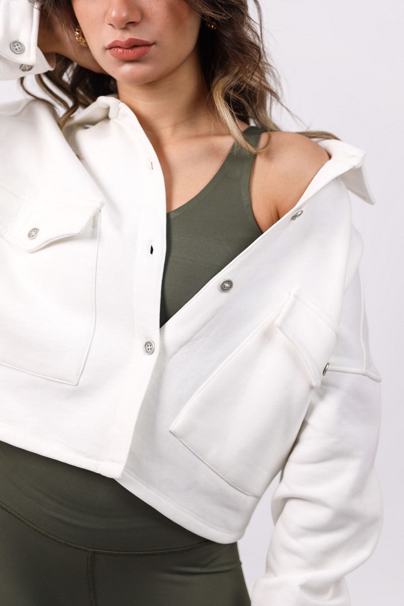 Shechick - Melton White Crop Shirt