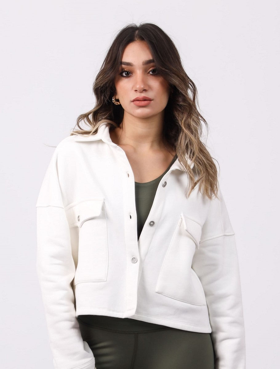 Shechick - Melton White Crop Shirt