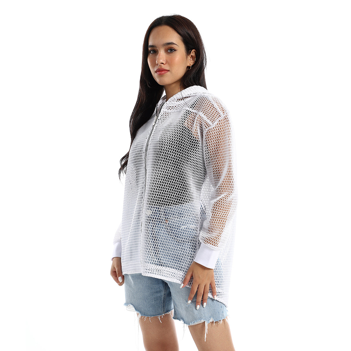 Red circle -  - Women's long sleeve mesh jacket and hoodie