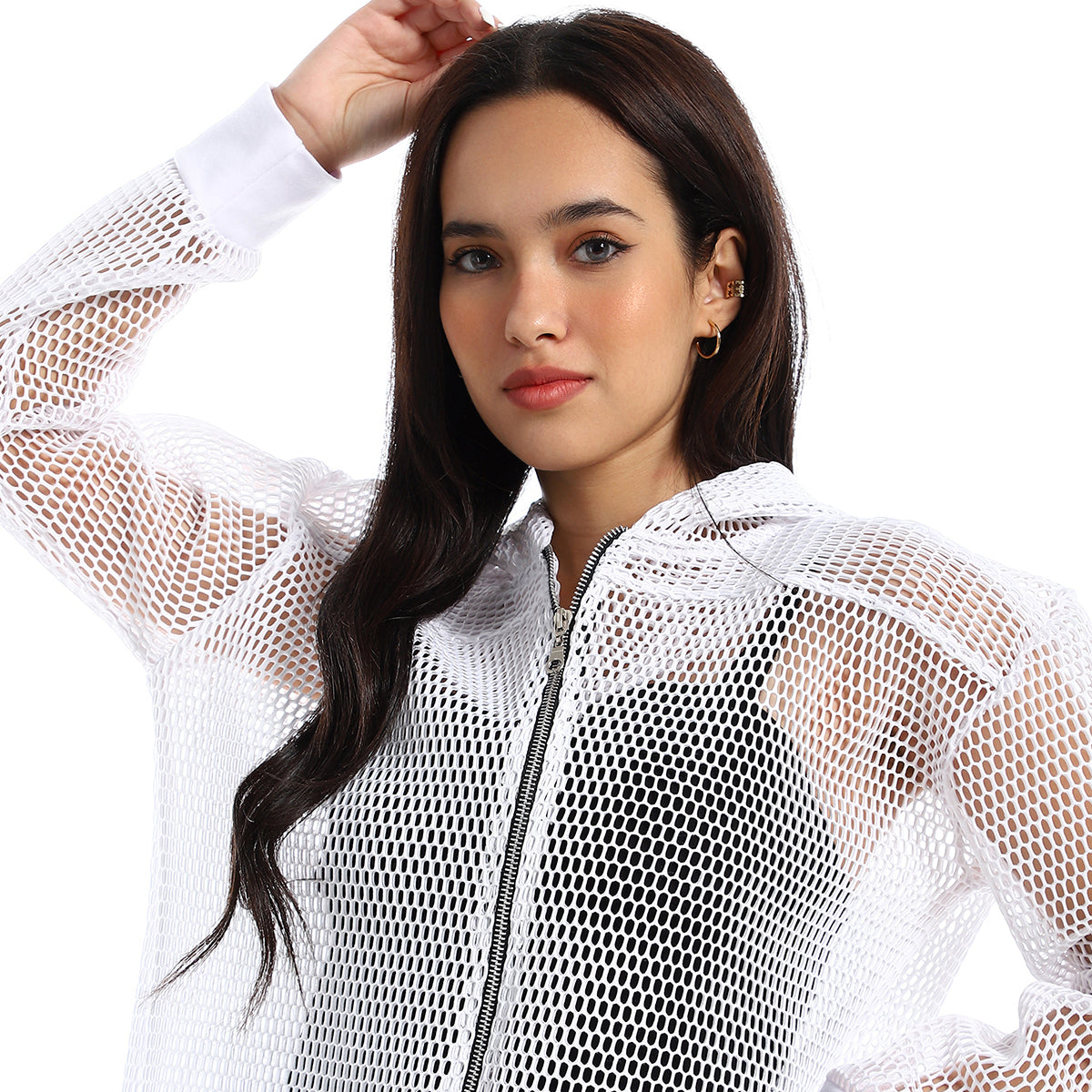 Red circle -  - Women's long sleeve mesh jacket and hoodie