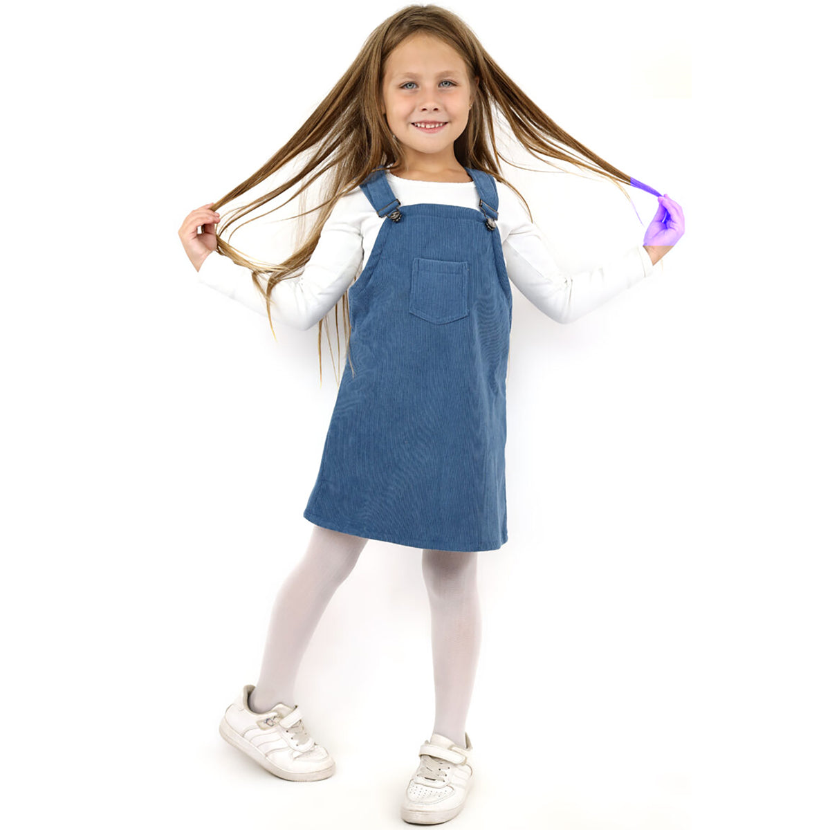 Minime - SALOPETTE VELVET DRESS DARK BLUE