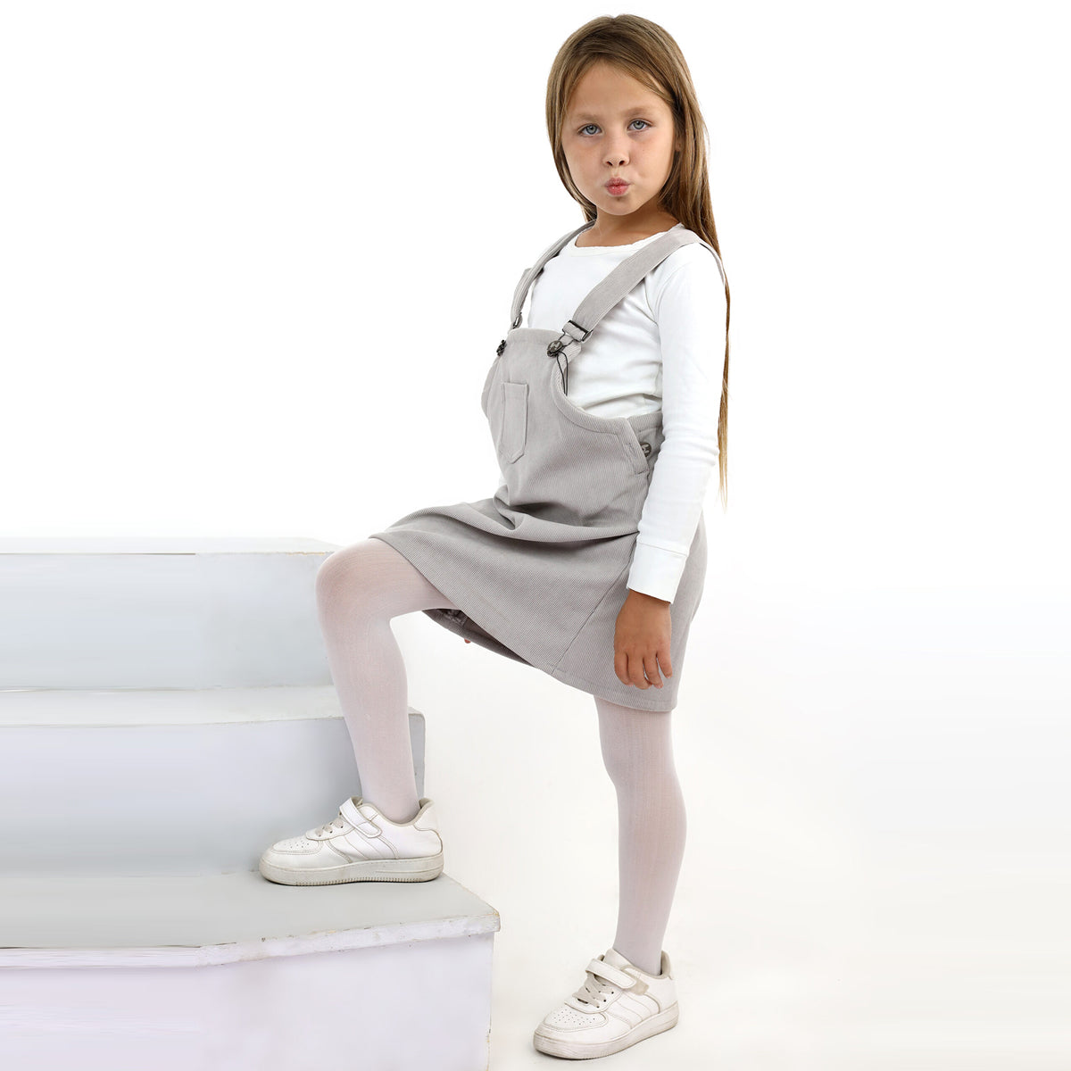 Minime - SALOPETTE VELVET DRESS GRAY