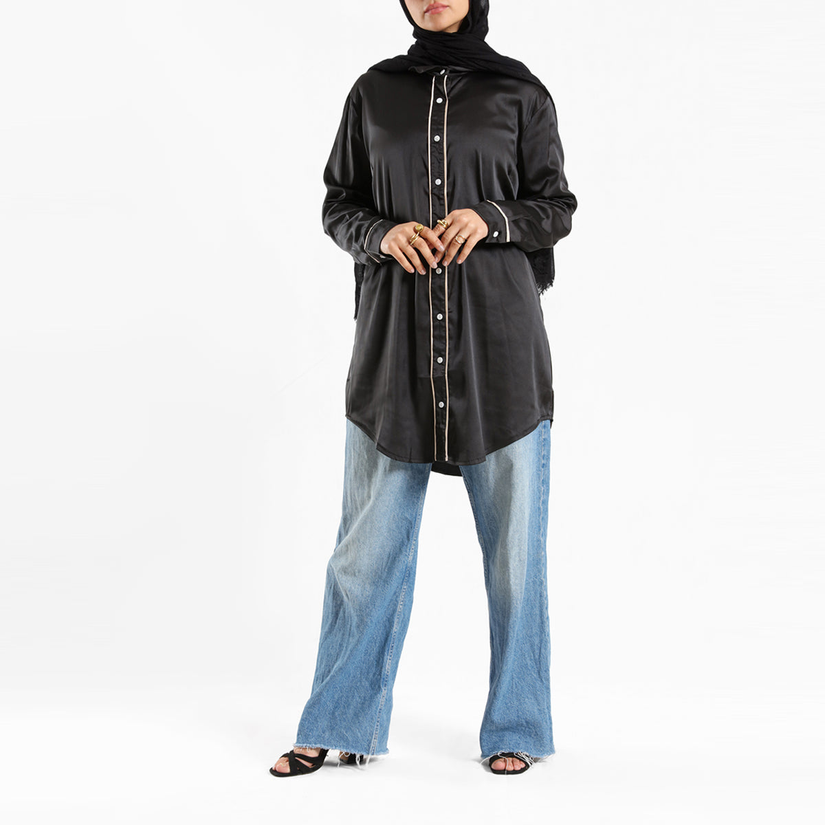 Emalina - Satin Button Down Shirt