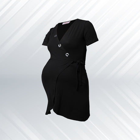 Hesper - Basic maternity & nursing mini dress half sleeves with fake buttons