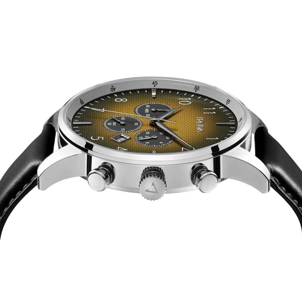 TRNDA STAINLESS STEEL MEN'S WATCH - TIMELESS STYLE WITH GRADIENT CEDAR BROWN DIAL & BLACK LEATHER BAND
