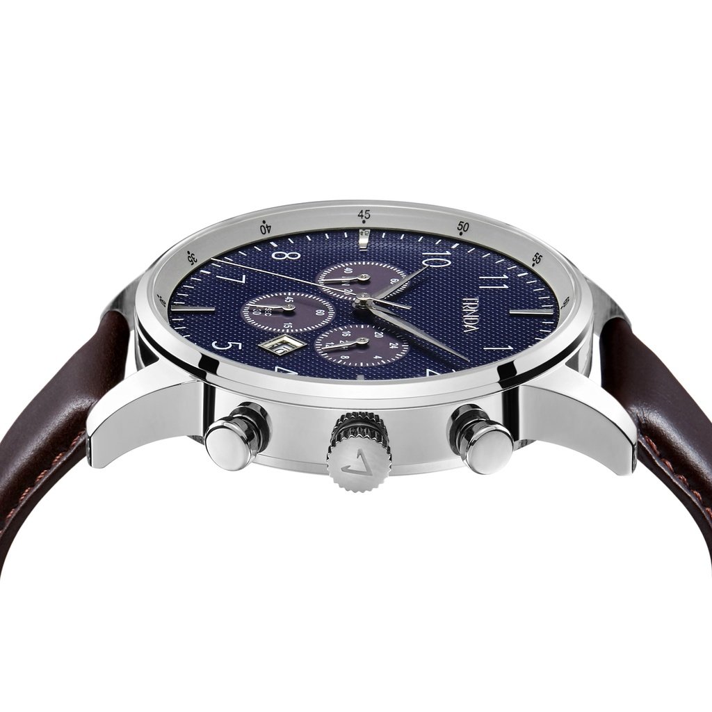 TRNDA STAINLESS STEEL ROUND WATCH - TIMELESS BLUE DIAL & BROWN LEATHER BAND Men's Fashion Statement