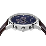 TRNDA STAINLESS STEEL ROUND WATCH - TIMELESS BLUE DIAL & BROWN LEATHER BAND Men's Fashion Statement