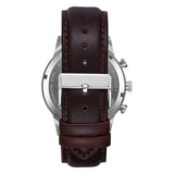 TRNDA MEN'S TIMEPIECE - STAINLESS STEEL & BROWN LEATHER - SILVER WHITE DIAL ELEGANCE