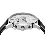 TRNDA MEN'S STAINLESS STEEL TIMEPIECE - ELEGANT SILVER & BLACK LEATHER FASHION WATCH