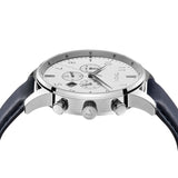 TRNDA MEN'S STAINLESS STEEL WATCH - ELEGANT BLUE LEATHER STRAP & UNIQUE SILVER DIAL