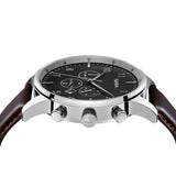TRNDA STAINLESS STEEL MENS WATCH - CHARCOAL BLACK DIAL & BROWN LEATHER BAND