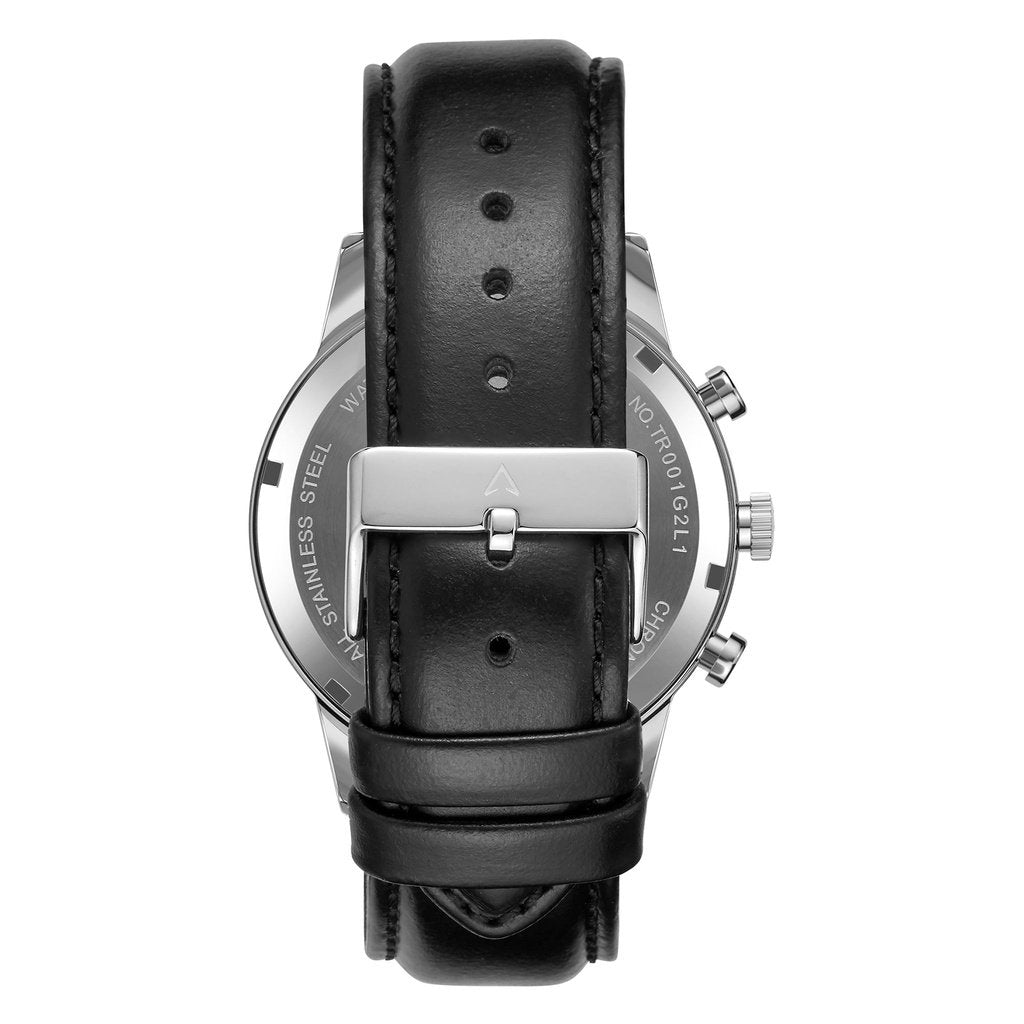 TRNDA STAINLESS STEEL MEN'S WATCH - TIMELESS STYLE WITH CHARCOAL BLACK DIAL & LEATHER BAND
