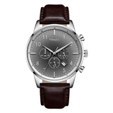 TRNDA TRENDY STAINLESS STEEL MEN'S WATCH - ELEGANT GRADIENT STEEL GRAY DIAL & BROWN LEATHER BAND