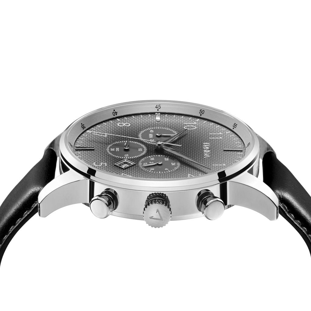TRNDA STAINLESS STEEL MEN'S WATCH - ELEGANT GRADIENT DIAL & LEATHER BAND, TIMELESS STYLE