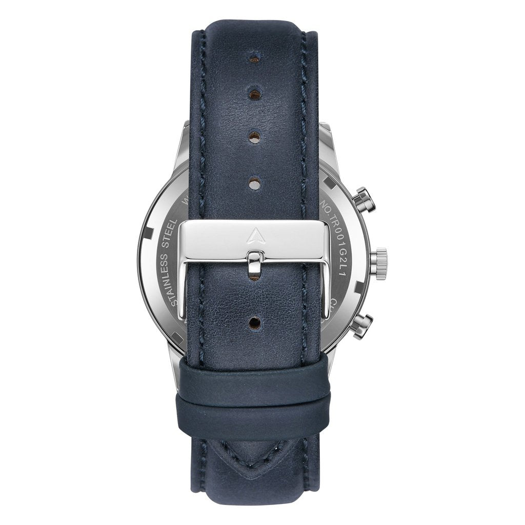 TRNDA STAINLESS STEEL MEN'S WATCH - TIMELESS STYLE WITH BLUE LEATHER BAND & GRADIENT GRAY DIAL