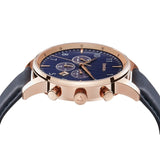 TRNDA ROSE GOLD STAINLESS STEEL MEN'S WATCH - ELEGANT BLUE DIAL & LEATHER BAND