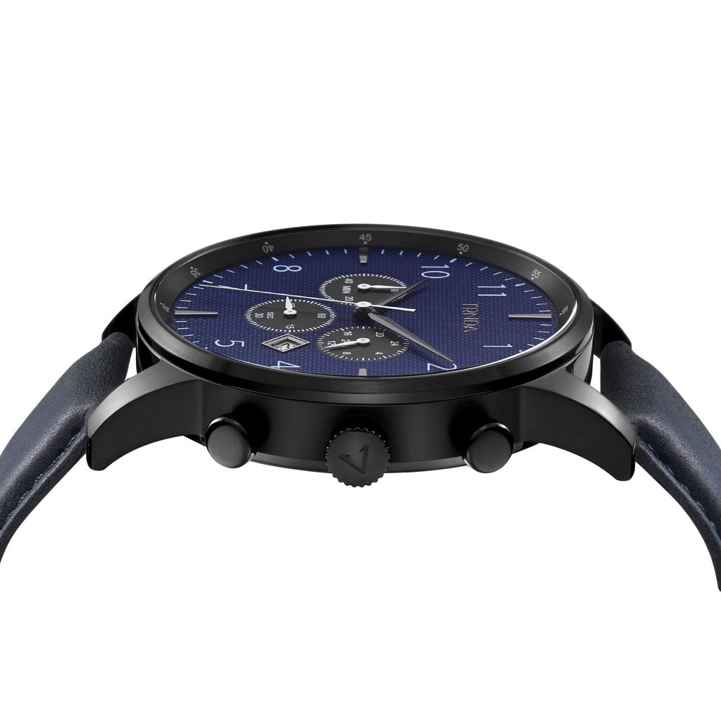 TRNDA STAINLESS STEEL MEN'S WATCH - TIMELESS BLACK & BLUE DIAL WITH GENUINE LEATHER BAND